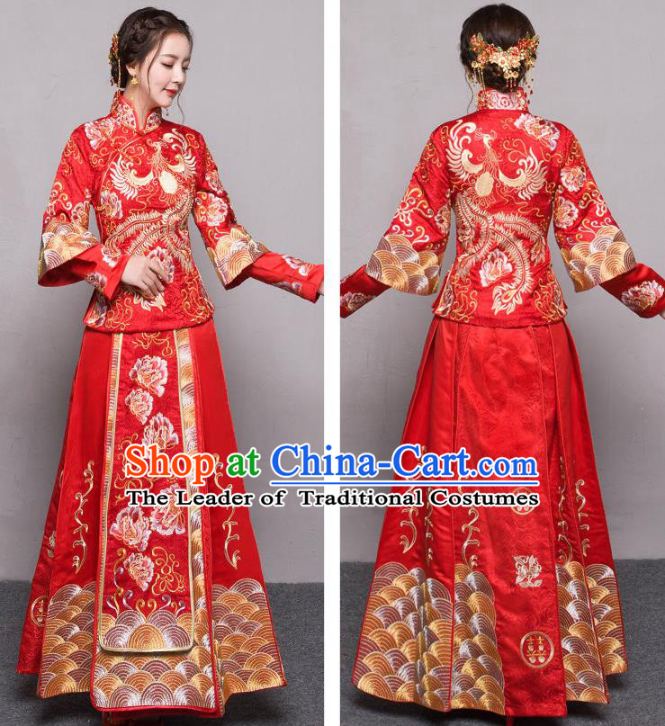 Traditional Chinese Wedding Costumes Traditional Xiuhe Suits Wedding Bride Dress Ancient Chinese bridal hair Accessory Headwear