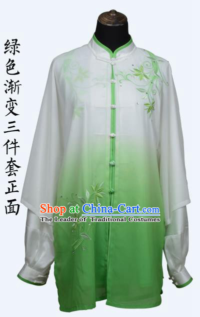 Top Grade Martial Arts Costume Kung Fu Training Clothing, Tai Ji Embroidery Green Uniform Gongfu Wushu Costume  for Women for Men