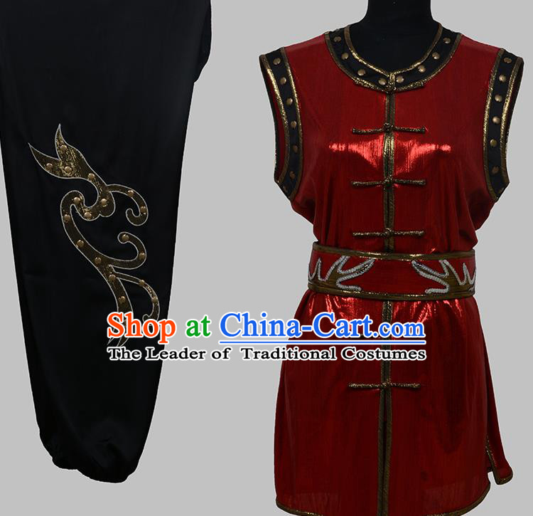 Top Grade Martial Arts Costume Kung Fu Training Red Clothing, Tai Ji Embroidery Long Fist Uniform Gongfu Wushu Costume for Women for Men