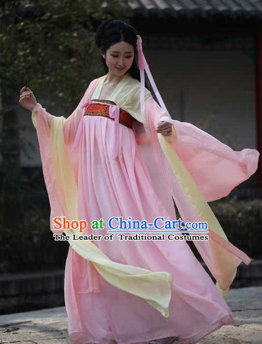 Traditional Ancient Chinese Imperial Princess Wide Sleeve Costume, Elegant Hanfu Clothing Chinese Tang Dynasty Imperial Empress Embroidered Dress for Women