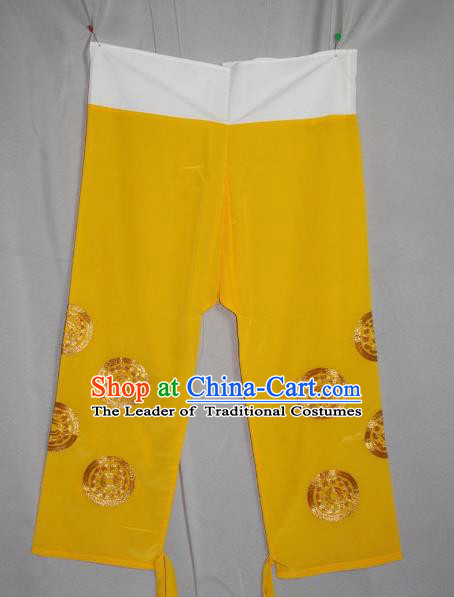 Traditional China Beijing Opera Takefu Costume Yellow Pants, Ancient Chinese Peking Opera Wu-Sheng Warrior Embroidery Trousers Clothing