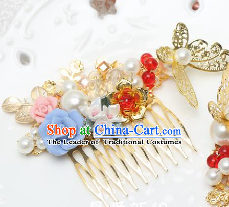 Traditional Handmade Chinese Ancient Classical Hair Accessories Barrettes Xiuhe Suit Hair Comb, Hanfu Hairpins Hair Fascinators for Women