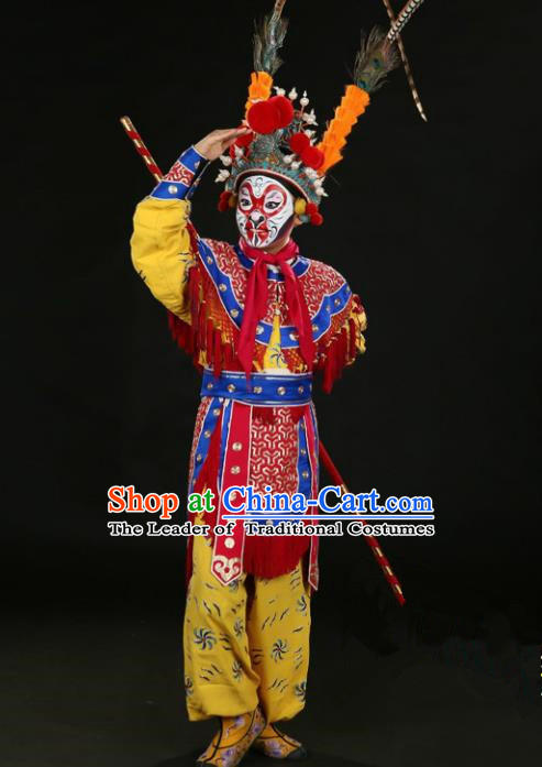 Traditional China Beijing Opera Takefu Sun Wukong Costume, Ancient Chinese Peking Opera Wu-Sheng Handsome Monkey King Embroidery Clothing