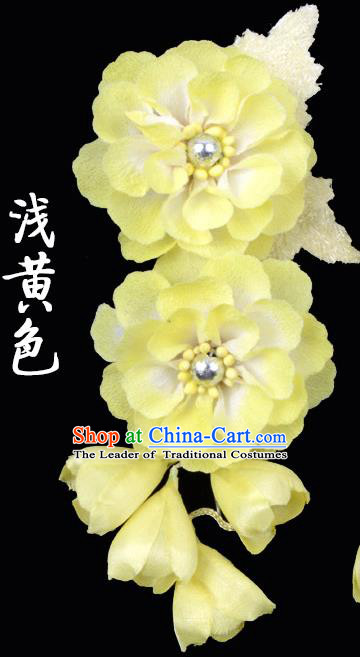 Traditional Beijing Opera Diva Hair Accessories Yellow Silk Flowers Hairpins, Ancient Chinese Peking Opera Hua Tan Hair Stick Headwear