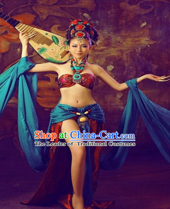 Traditional Ancient Chinese Dunhuang Flying Apsaras Dance Costume, Elegant Hanfu Clothing Chinese Palace Lady Fairy Clothing for Women