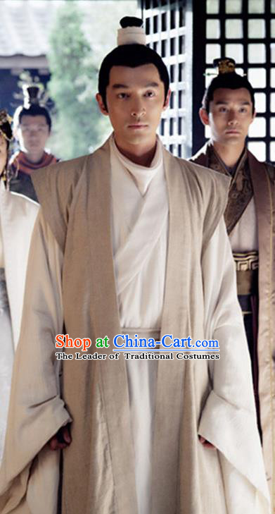 Traditional Chinese Ancient Scholar Costume, Chinese Han Dynasty Military Counsellor Hanfu Clothing for Men