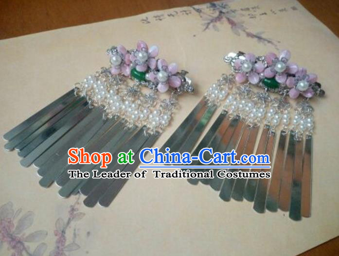Traditional Handmade Chinese Ancient Classical Palace Lady Hair Accessories Hairpins Pink Flowers Tassel Hair Claw for Women