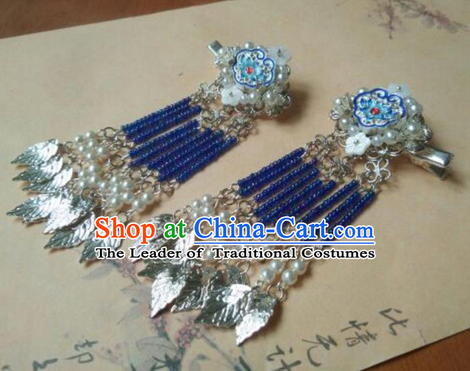 Traditional Handmade Chinese Ancient Classical Hair Accessories Hairpin, Blueing Hair Stick Hair Jewellery, Hair Fascinators Hairpins for Women