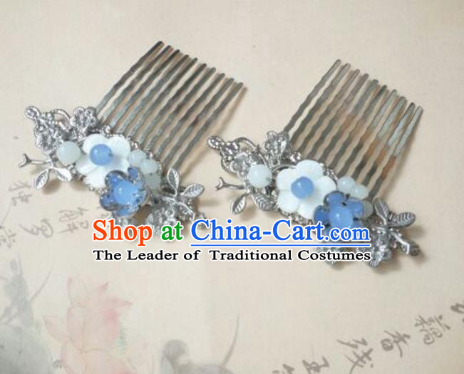 Traditional Handmade Chinese Ancient Classical Hanfu Hair Accessories Shell Flower Hair Comb, Princess Palace Lady Hairpins for Women