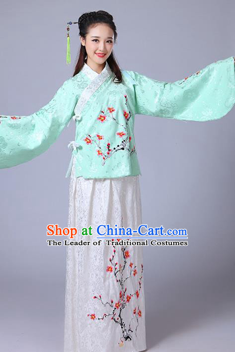 Traditional Asian Oriental China Costume Embroidery Wintersweet Blouse and Skirt Complete Set, Chinese Ming Dynasty Imperial Princess Embroidered Clothing for Women