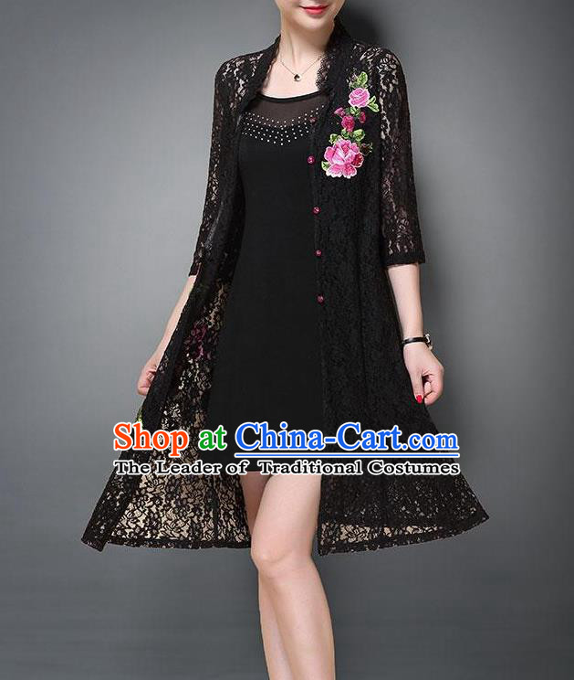 Top Grade Asian Chinese Costumes Classical Embroidery Lace Cardigan and Dress, Traditional China National Embroidered Clothing for Women