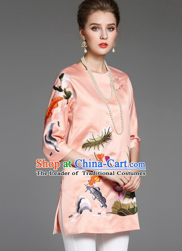 Top Grade Asian Chinese Costumes Classical Embroidery Upper Outer Garment, Traditional China National Middle Sleeve Embroidered Lotus Blouse for Women
