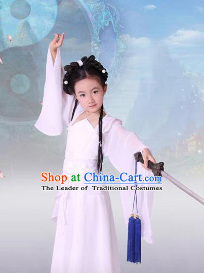 Traditional Asian Oriental Swordswoman Costumes, China Tang Dynasty Princess Hanfu Fairy Dress for Kids