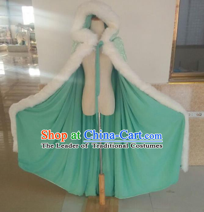 Traditional Asian Oriental Swordswoman Costumes Green Cloak, China Ming Dynasty Princess Hanfu Fairy Embroidery Mantle for Women