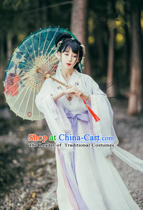 Traditional Asian Oriental China Costume Embroidery Palace Lady Cardigan and Dress Complete Set, Chinese Hanfu Ming Dynasty Princess Embroidered Dress for Women