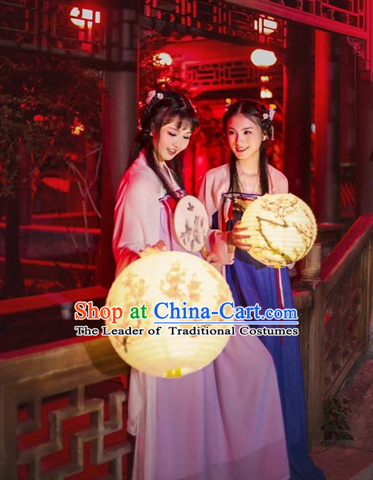 Traditional Asian Oriental China Costume Embroidery Tang Dynasty Young Lady Lantern Festival Slip Skirts, Chinese Hanfu Princess Embroidered Dress for Women