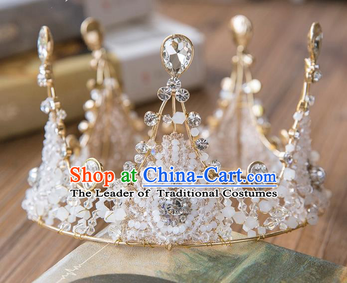 Top Grade Handmade Classical Hair Accessories Baroque Style Princess Crystal Beads Royal Crown Round Hair Clasp Headwear for Women