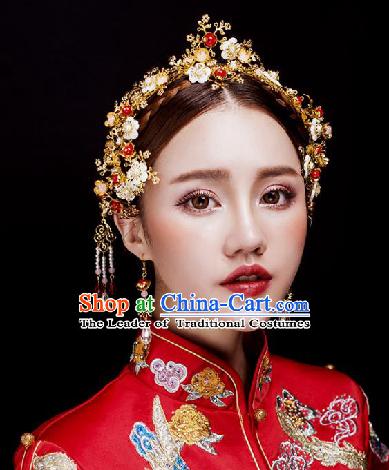 Aisan Chinese Handmade Classical Hair Accessories Tassel Phoenix Coronet Complete Set, China Xiuhe Suit Step Shake Hairpins Wedding Headwear for Women