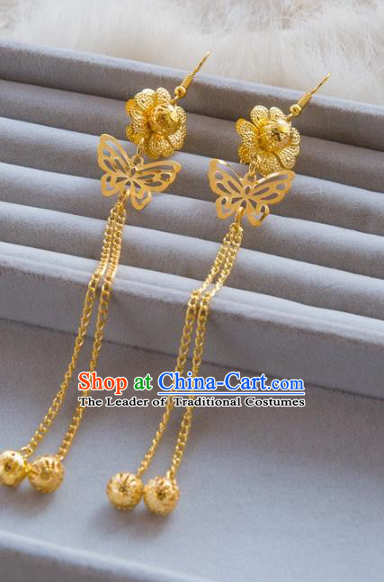 Top Grade Handmade Classical Jewelry Accessories Hanfu Wedding Earrings Bride Golden Butterfly Eardrop Women