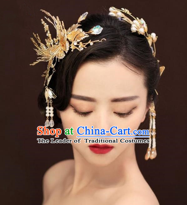 Aisan Chinese Handmade Classical Hair Accessories, China Xiuhe Suit Tassel Hair Stick Hairpins Wedding Headwear for Women