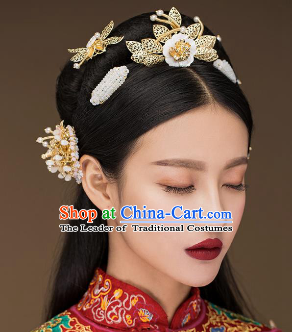 Aisan Chinese Handmade Classical Hair Accessories Hair Comb Complete Set, China Xiuhe Suit Hairpins Wedding Headwear for Women
