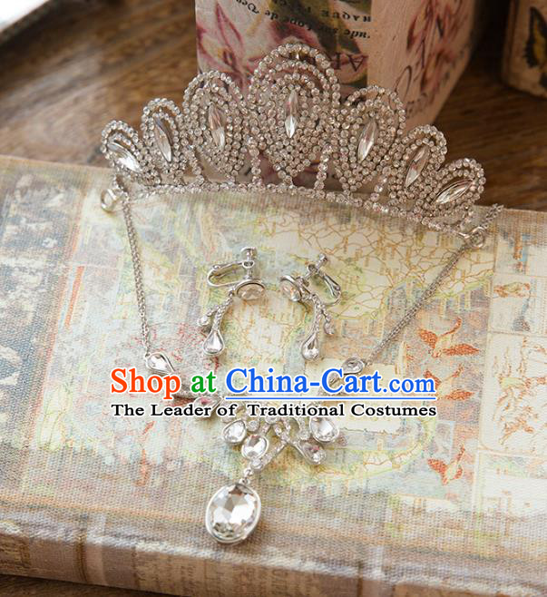 Top Grade Handmade Classical Hair Accessories Baroque Style Princess Crystal Hair Stick and Necklace Earrings Headwear for Women