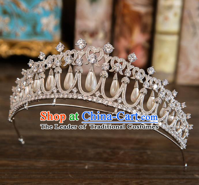 Top Grade Handmade Classical Hair Accessories Baroque Style Princess Crystal Pearls Royal Crown Hair Clasp Headwear for Women