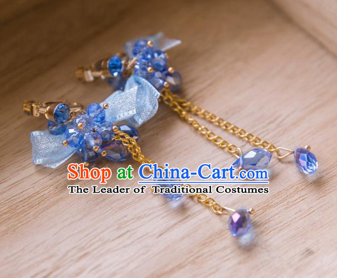 Top Grade Handmade Classical Jewelry Accessories Eardrop, Baroque Style Princess Blue Crystal Tassel Earrings Headwear for Women