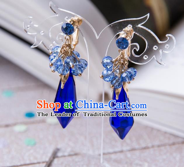 Top Grade Handmade Classical Hair Accessories Baroque Tassel Earrings, Princess Blue Crystal Eardrop for Women