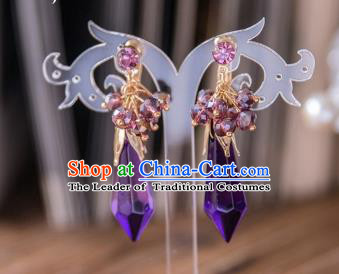 Top Grade Handmade Classical Hair Accessories Baroque Tassel Earrings, Princess Purple Crystal Eardrop for Women