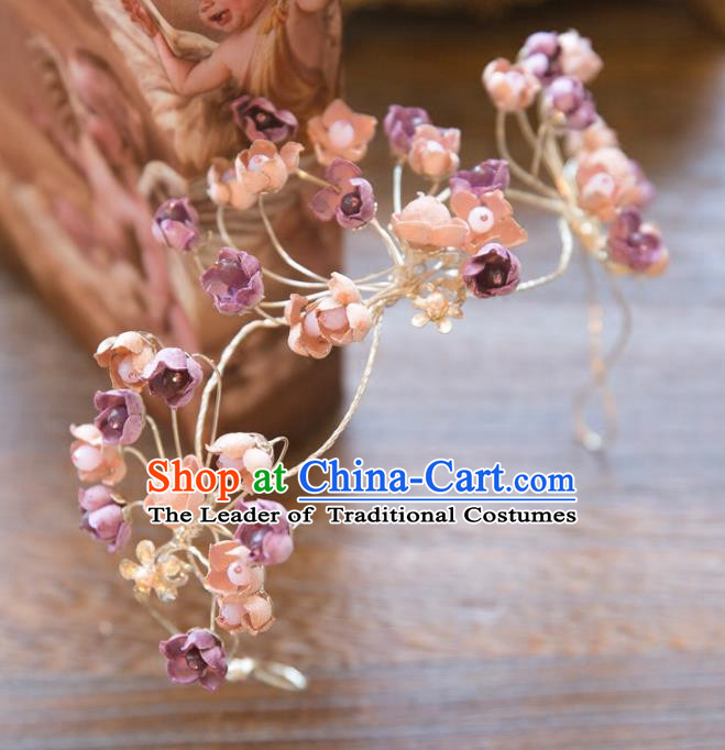 Top Grade Handmade Classical Hair Accessories Baroque Style Princess Purple Flowers Hair Clasp Headwear for Women