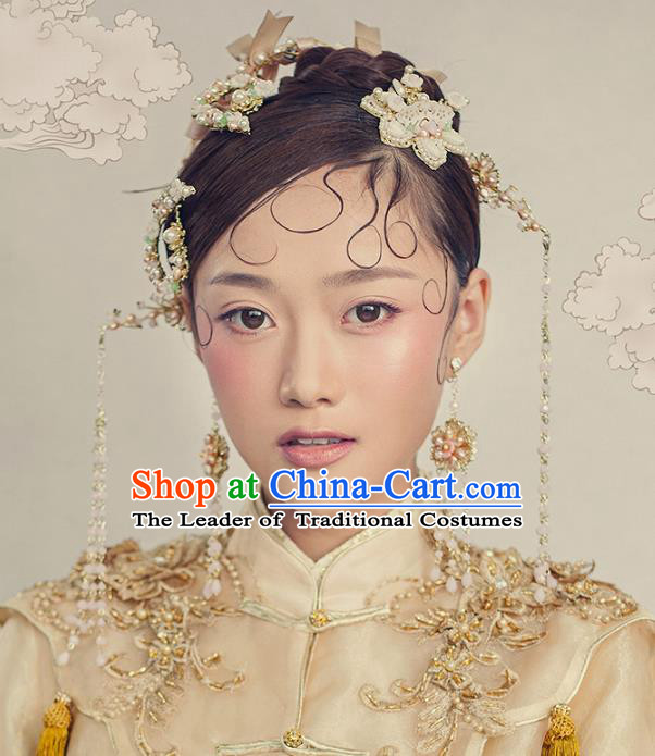 Chinese Handmade Classical Hair Accessories Pearls Flower Hair Clip Complete Set, China Xiuhe Suit Hairpins Hair Comb Wedding Headwear for Women