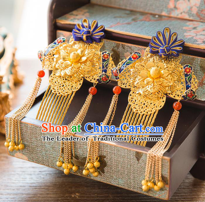 Chinese Handmade Classical Hair Accessories Bride Step Shake Hair Comb, China Xiuhe Suit Hairpins Wedding Headwear for Women