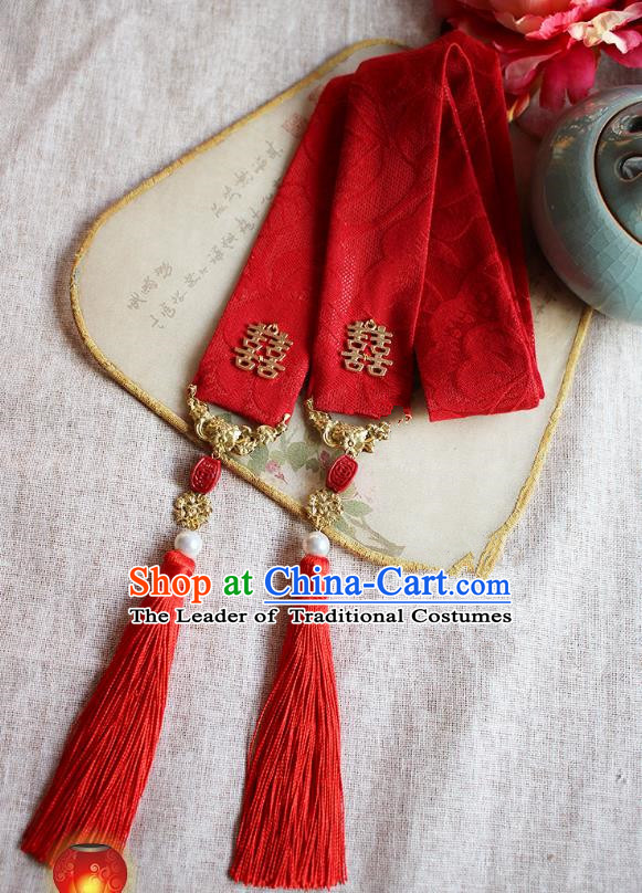 Chinese Handmade Classical Hair Accessories Bride Red Headband, China Xiuhe Suit Hair Clasp Wedding Headwear for Women