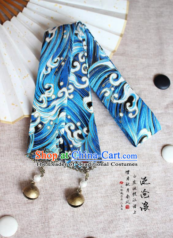 Chinese Handmade Classical Hair Accessories Hanfu Bells Headband, China Ancient Blue Hair Clasp Headwear for Women for Men