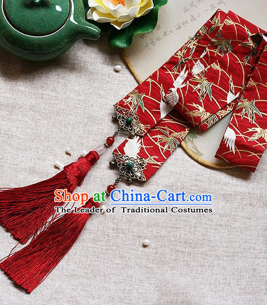 Chinese Handmade Classical Hair Accessories Hanfu Red Silk Headband, China Ancient Embroidery Hair Clasp Headwear for Women for Men