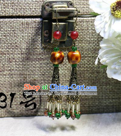 Chinese Handmade Classical Accessories Hanfu Orange Earrings, China Xiuhe Suit Tassel Eardrop for Women