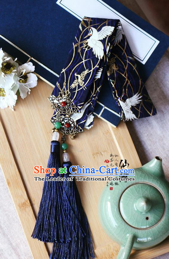 Chinese Handmade Classical Hair Accessories Hanfu Navy Silk Headband, China Ancient Embroidery Hair Clasp Headwear for Women for Men