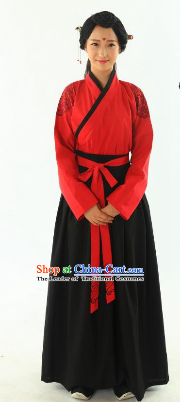 Traditional Oriental China Han Dynasty Wedding Costume Embroidery Red Dress, Chinese Ancient Princess Embroidered Clothing for Women