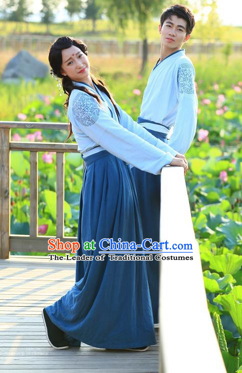 Traditional Asian China Costume Embroidered Blouse and Slip Skirt, Chinese Han Dynasty Hanfu Embroidered Clothing for Women for Men