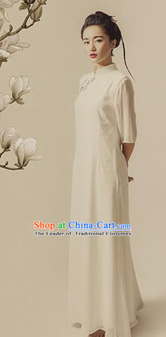 Traditional Ancient Chinese Republic of China Qipao Costume, Chinese Manchu Young Lady Embroidered Cheongsam for Women