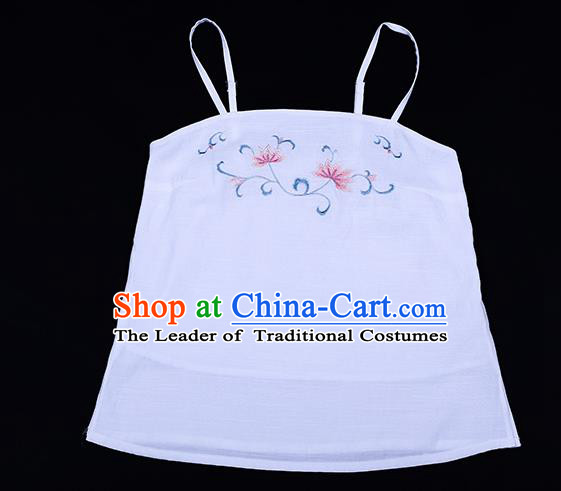 Traditional Chinese Ancient Hanfu Costumes, Asian China Song Dynasty Embroidery Suspenders White Vest Bellyband for Women