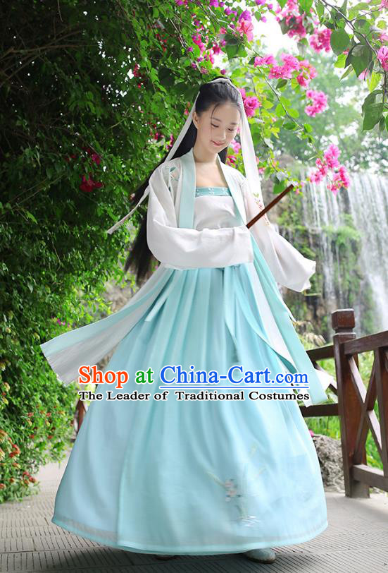 Traditional Chinese Ancient Royal Princess Hanfu Costume, Asian China Song Dynasty Princess Embroidered Cardigan and Skirts for Women