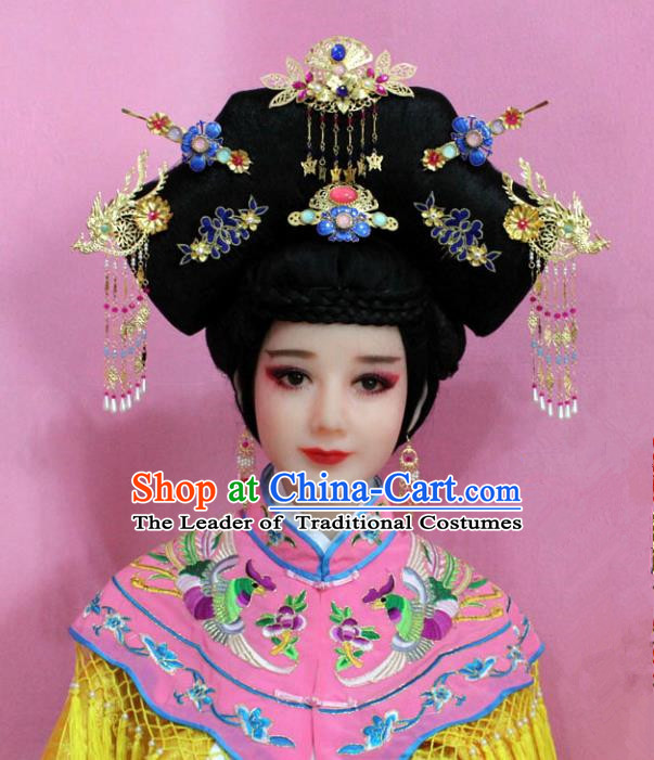 Traditional Handmade Hair Accessories Chinese Palace Lady Phoenix Hair Comb, China Xiuhe Suit Tassel Hairpins Complete Set for Women