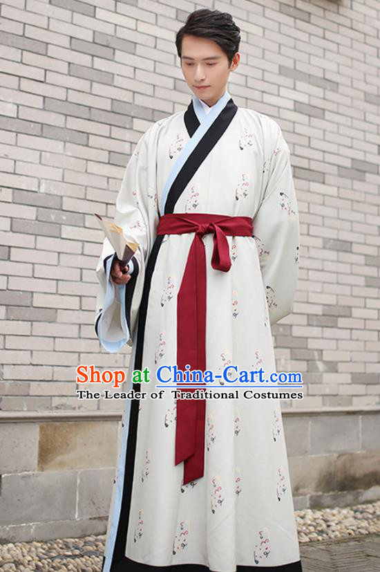 Chinese Ancient Scholar Black Robe Traditional Song Dynasty Swordsman Costume For Men