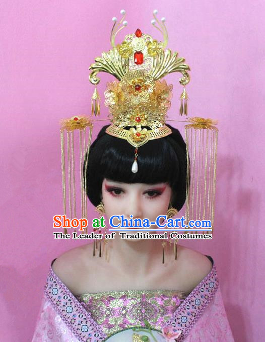 Traditional Handmade Chinese Hair Accessories Tang Dynasty Empress Phoenix Coronet Tassel Step Shake Hairpins for Women