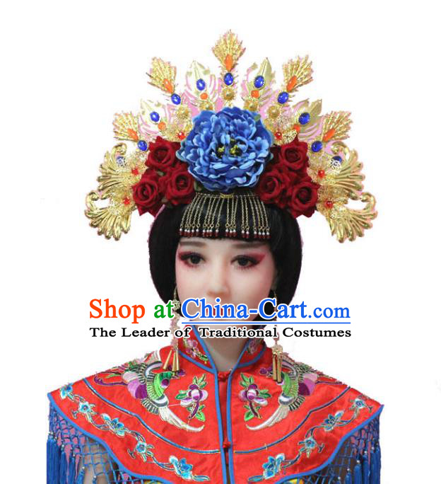 Traditional Handmade Chinese Hair Accessories Tang Dynasty Empress Peony Phoenix Coronet Tassel Step Shake Hairpins for Women