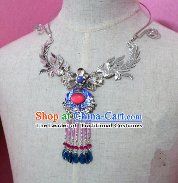 Traditional Handmade Chinese Jewelry Accessories Princess Necklace, China Tang Dynasty Empress Tassel Cloisonne Necklet for Women