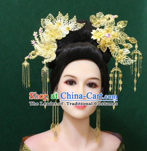 Traditional Handmade Chinese Hair Accessories Hanfu Phoenix Step Shake, Royal Princess Tassel Hairpins Complete Set for Women