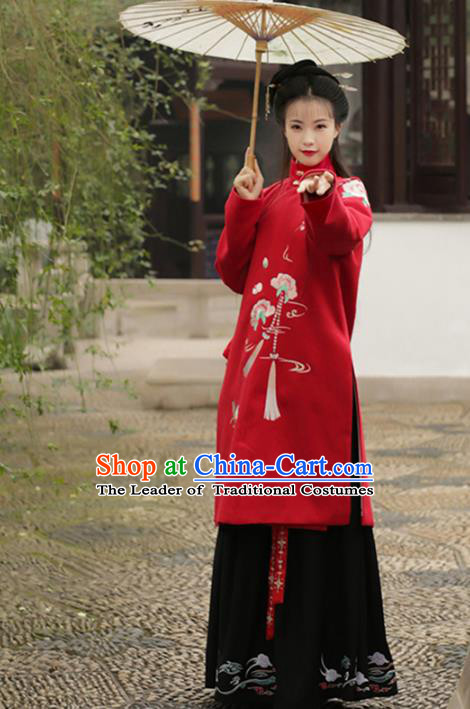 Asian Chinese Ming Dynasty Imperial Princess Costume, Ancient China Palace Lady Embroidered Coat Long Blouse for Women